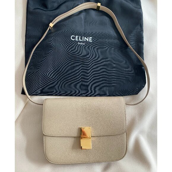 Celine Medium Box Bag in "Dune" Grained Goatskin Leather with Gold Hardware - Picture 1 of 13